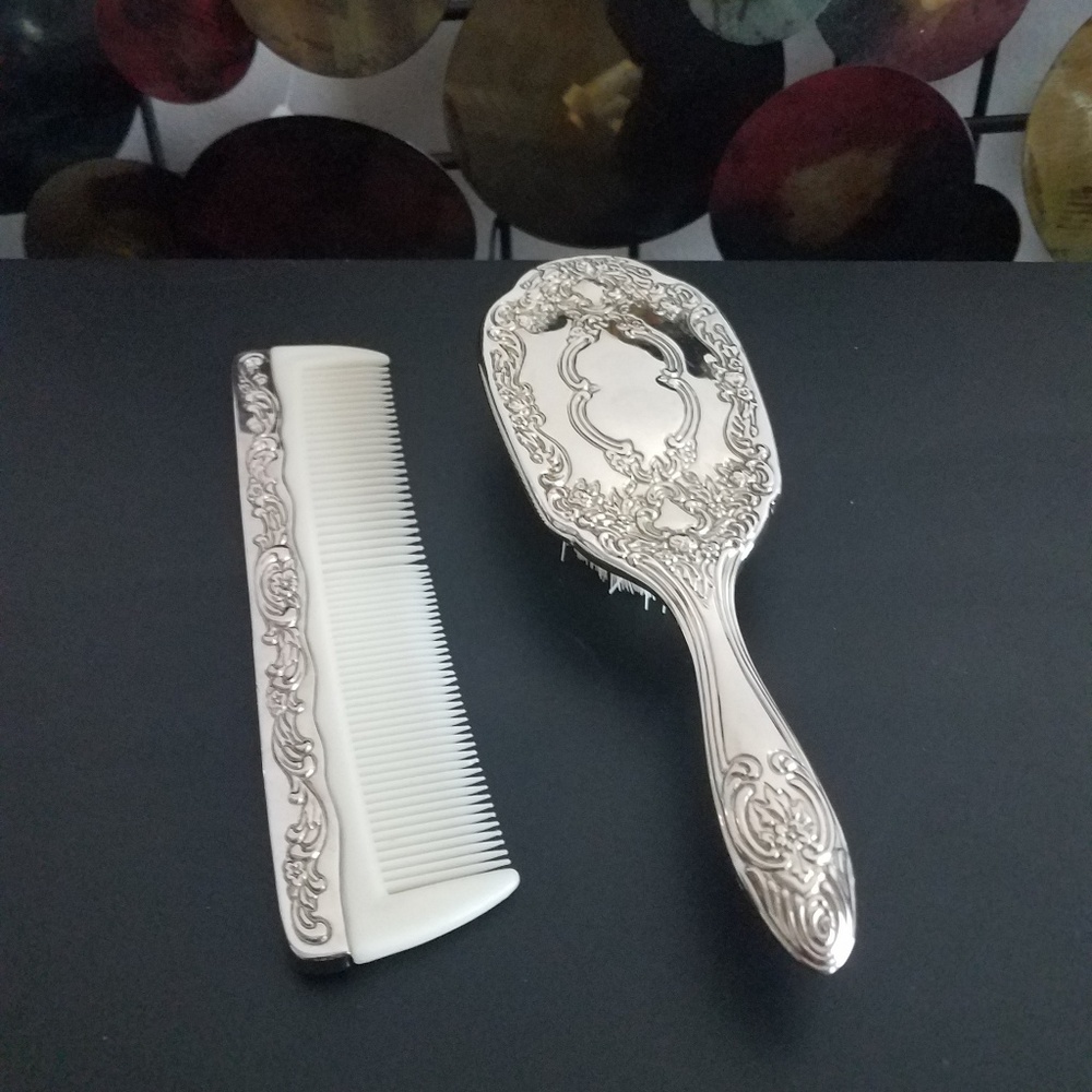Vintage Silver-Plated Vanity Brush and Comb